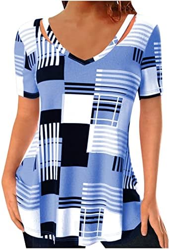 LCEPCY плус големина Туника врвови за жени против маичка за исечување на вратот мода печатени кошули со кратки ракави летни обични блузи