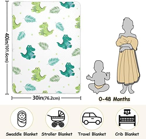 Swaddle Clabte зелено крокодили памучно ќебе за новороденчиња, примање ќебе, лесен меко висино ќебе за креветчето, шетач, расадници, лисја од џунгла, 30х40 во, бело