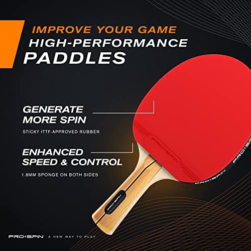 Pro-Spin Ping Pong Poondles 2-Player Set, Net Retactable Net, и бел пинг-понг-топки пакет | Сет со високи перформанси со рекети