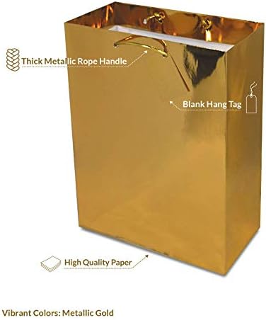 Златни Кеси За Подароци - 12 Пакувајте Големи Хартиени Кеси Од Метална Фолија Со Рачки, Дизајнерска Обвивка За Подароци Евро Торби За Родендени,