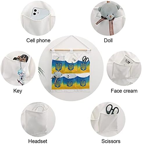 Украинско Знаме Ѕид Плакарот Виси Торба За Складирање 6 Џебови Лен Памук Над Вратата Организатор Торбички За Спална Соба Бања