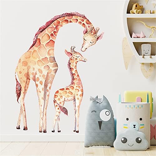 Rofarso lifelike симпатична прекрасна прекрасна мајка и дете жирафа налепница за животни од животински wallид отстранлив wallиден декора кора