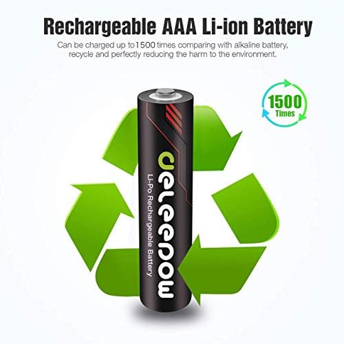 Deleepow Aphargeable AA Batteries 3400MWh 4-пакет со полнач и 4-пакет 1200MWh AAA за полнење батерија 1500 циклус со полнач