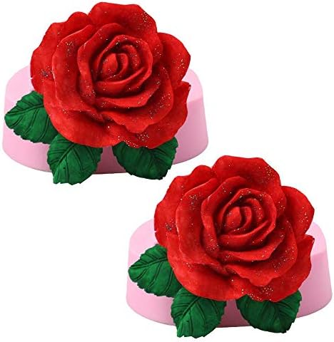 2 парчиња 3Д розови силиконски калапи, розово цвет чоколадо Фондант бонбони од калапи за украсување алатки за украсување свеќа за правење
