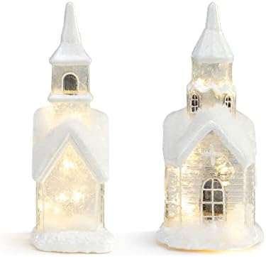 Демдако го предводеше снежната селска куќа класична бела 9 инчи стаклена Божиќна фигурина сет од 2