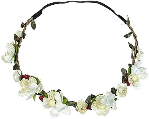 Круна Гарланд женски девојки тинејџери за тинејџери прилагодливи цветни ленти за глава со еластични цвеќиња од лента за забавни свадбени