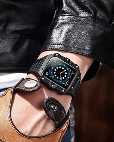 Луксузен опсег на луксузни јаглеродни влакна+случај за Apple Watch 45mm 44mm 41mm 40mm модификација комплет керамички каиш сет за
