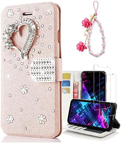 Бајка Уметност Кристал Паричник Телефон Случај Компатибилен Со Samsung Galaxy A13 5G-Срце-Розова-3D Рачно Изработени Светкав Сјај Блинг Кожа Покритие со Заштитник На Екрано?