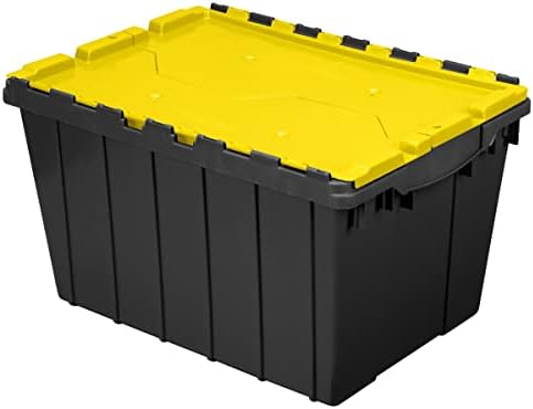 Акро-Милс 66486 Пластична Кутија За Складирање За Складирање Од 12 Литри Со Прикачен Капак Со Шарки, 21-1/2-Инчен x 15-Инчен x 12-1/2-Инчен, Црн/Жолт