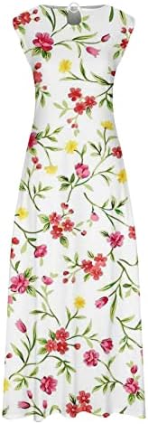 Lcziwo Lutmen'sенски летен случај на летово цветно печатено боемски долг макси фустан со џебови клучеви за клучеви на вратот фустани без ракави без ракави