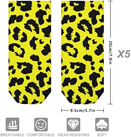 Yellowолт леопард 5 пара смешни трчање чорапи за глуждот атлетски чорапи без шоу, амортизирани за мажи жени