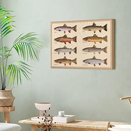 Постер за пастрмка со повеќе видови, одлична wallидна уметност, мува риболов уметност декор, постер за уметност во пастрмка, постер