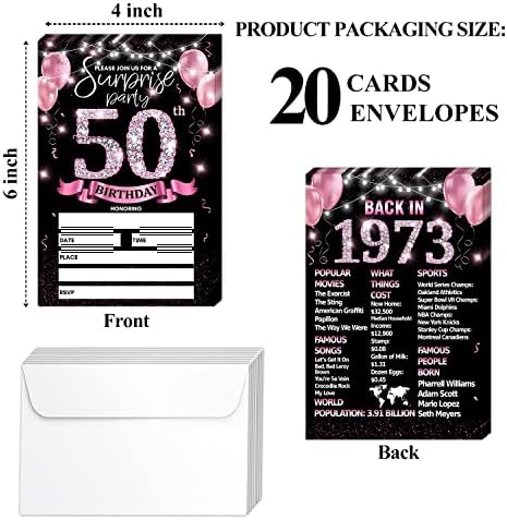 50-Ти Роденден Покана Картичка - Роуз Злато Поканува Со Назад Во 1973 Постер Печатење На Задниот Двострано Пополнување Покани-20 Картички
