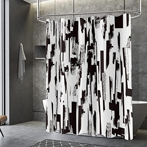 Гцирец Црно-Бела Завеса За Туширање, Апстрактна Уметност Со Потези Со Четки Хаос Печатење Слика Завеса За Бања За Мажи Современ Декор