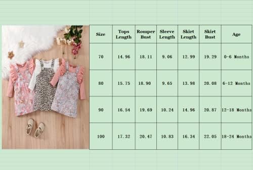 Новорова облека за девојчиња Руфла со долги ракави ребравим ромпер + цветни суспендери здолништа целокупна облека за новороденчиња