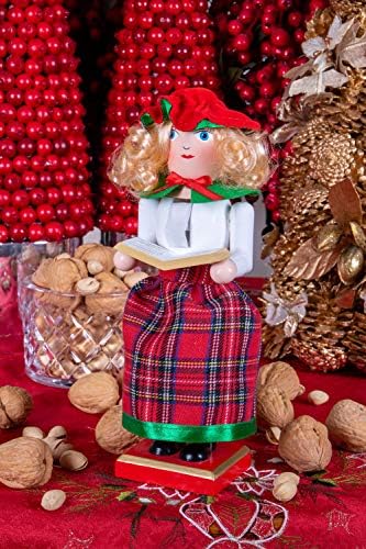 Умен креации Caroler Girl 10 инчи Традиционална дрвена оревница, празничен Божиќен декор за полици и маси