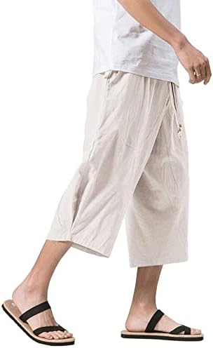 Машки шорцеви на Ymosrh мрзливи лабави памучни коноп Харлан панталони Еластични половини за влечење на панталони за панталони