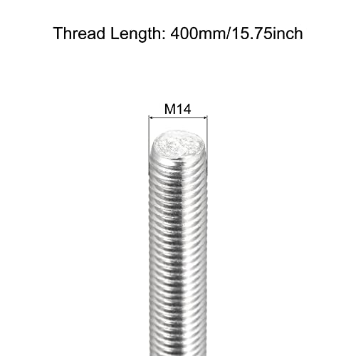 Меканикс целосно навојна шипка M14 x 400мм 2мм Тема за нишка 304 Не'рѓосувачки челик десен рака навојни шипки со шипки