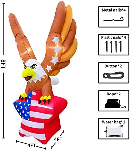 KOOY 8FT 4th of July Inflatables Outdoor Decorations,Inflatable Eagle Lights,Fourth of July Blow Up Yard Decorations,Patriotic Inflatable