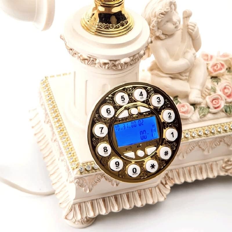 Kxdfdc Антички фиксни телефонски гроздобер фиксиран кабел телефон Cupid европски смола повикувач на лична карта за домашни канцеларии