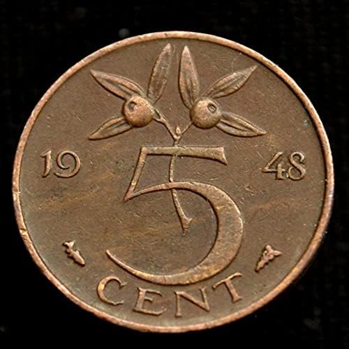 Холандија монета 5 поени 1948 година Вилијам Минга кралицата Аватар 21мм бакар КМ176