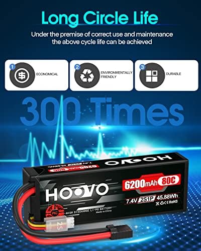 Hoovo 7.4V 80C 6200MAH 2S LIPO BATTery Hard Case со приклучок Tracxas за RC Car Truggy Buggy Tank RC Airplane Helicopter Boat Car Racing