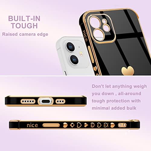 L-Fadnut компатибилен со iPhone 12 Pro Case for Women Girls Cute Bling Heart Design Позревање на браник шок-отпорен тенок фит мек TPU силиконски