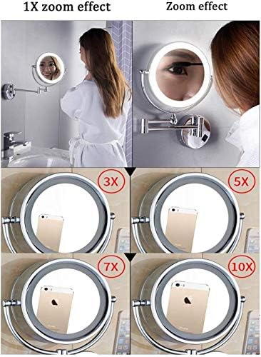 Двострана огледало на огледало за шминка 10x/ 1x Зголемување шминка со LED светлосен wallид поставен двострано 8. 5 инчи 360º вртење