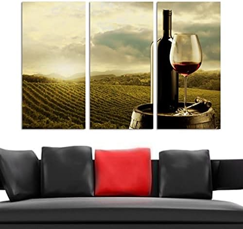 Wallидна уметност за дневна соба, црвено вино Wodden Sunset Rramed Decorative Oil Sainting Set декоративно модерно уметничко дело