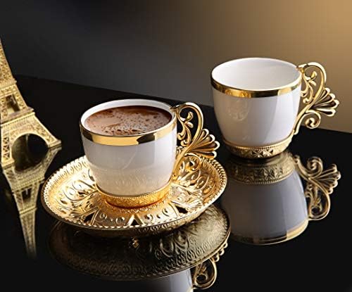 Ламодахоме Еспресо Кафе Чаши Со Чинии, Сет од 6 турски greпски Грчки Кафе Чаши За Жени, Мажи, Возрасни, Гости или За Чај Партија. Традиционални