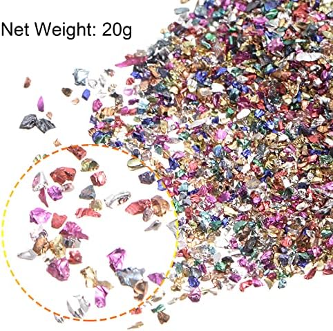 uxcell 20g мелени стаклени чипови, 1-3мм неправилно металик сјајно стакло за занаетчиски накит за накит со вазна епоксидна смола