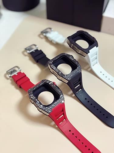 Fkimkf Нов Комплет За Модификација За Apple Watch Серија 7 45mm Метална Кутија+Силиконска Лента За iWatch 44 SE 6 5 4 Случаи На Јаглеродни Влакна