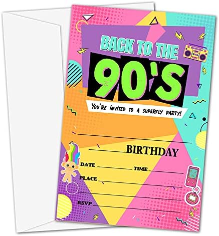 Назад На Поканата За Роденден на 90, Ретро 90-тите Гроздобер Картички За Покани За Тинејџери, Деца, Момчиња И Девојчиња, 20