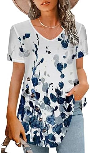 Излегувајќи врвови за жени 2023 печатени маички за летни странични маица маица лабава кратка ракав против вратот обични блузи