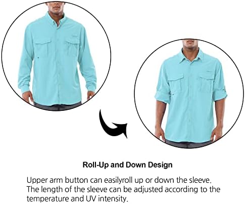 Кошули за пешачење со долги ракави на Балаф, риболов копче надолу по лесен UPF 50+ УВ сончев кошула најлон Брзо суво