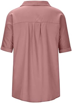 Бизнис деловни обични кошули за жени со половина ракав летни работи 2023 трендовски копче надолу лапел јака што излегува на блузи