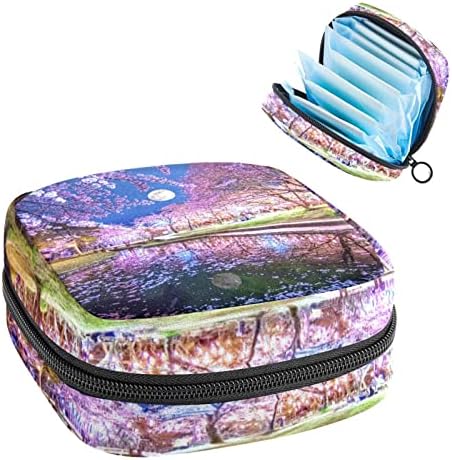 Санитарна торба за складирање на салфетка, торбичка за подлога, торбичка за подлога, мала торба за шминка, шумско розово дрво цветно пејзаж