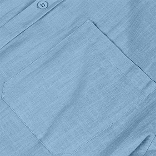 Dgkaxiyahm Машка летна баги лапел цврста боја со долг ракав Опуштено основно светло копче надолу по постелнина кошула