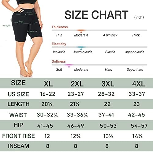 Yeug Women'sенски плус големина на велосипедински шорцеви со џебови -2 пакет со висока половината за контрола на половината за јога