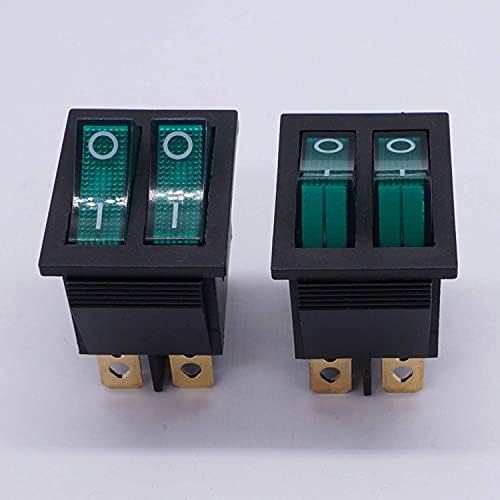 HKTS 2PCS AC 250V/16A, 125V/20A зелено и зелено копче со светло Вклучено/исклучено DPDT 6 PIN 2 MINI BOAT ROCKER SWITCES