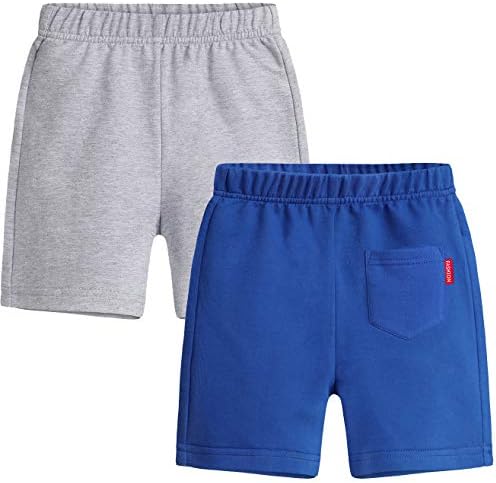 Qtglb Boys Shorts 2 пакет со задниот џеб, памук атлетски спортски спорт за мали деца дете 1-10T