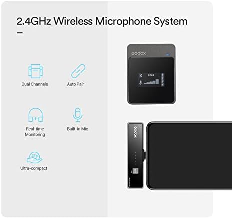 Godox Movelink LT2 безжичен лавалиер микрофон за iPhone, MFI овластен, приклучок и игра, откажување на бучава Lapel MIC комплет компатибилен за iPhone iPad, погоден за видео интервју подк