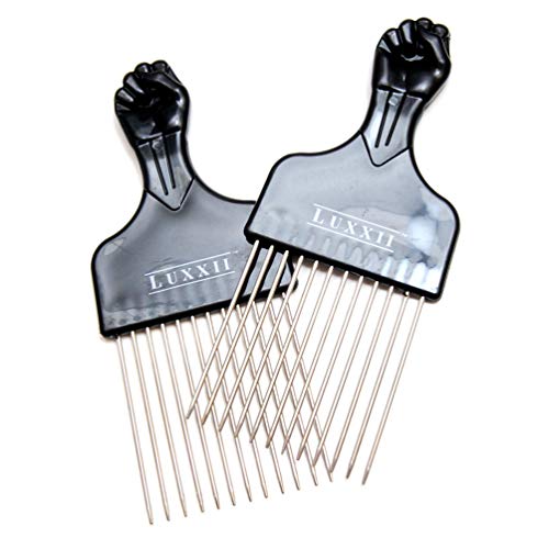 Luxxii 6,75 Црна тупаница метал афро пик лифт коса чешел од чешел за виткање плетенка за коса Човек чешел за стилизирање