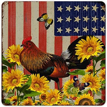 Алиојоит гроздобер ретро метален знак фарма куќа петел и американско знаме Декоративни знаци Плакета естетска инспиративна метална уметност