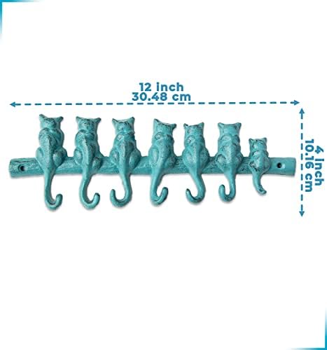 Удобно 7 Мачки Леано Железо Ѕид Закачалка-Декоративни Леано Железо Ѕид Кука Решетката-Гроздобер Дизајн Закачалка со 7 Куки - Ѕид монтирани