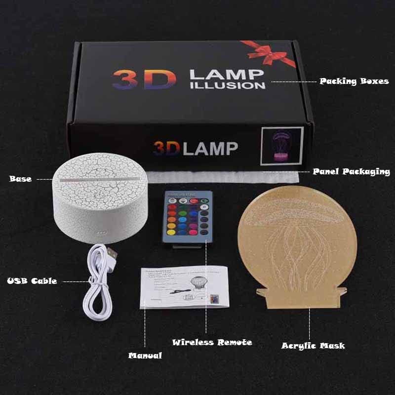 3D ноќна светлина LED визуелна табела за ламба за визуелна табела, разнобоен допир далечински управувач Божиќна ноќна светлина