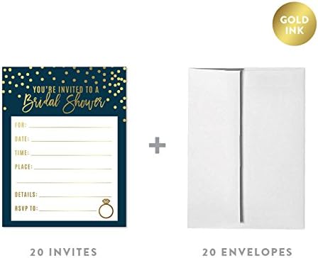 Andaz Press Navy Blue со златна метална колекција за венчавки со мастило, празни покани за невестински туш со коверти, 20 пакувања