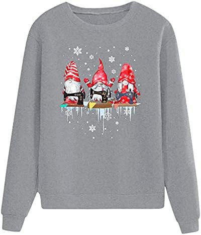 Графички џемпер лабава долга ракав пулвер Божиќни врвови Божиќни екипи џемпери жени каузални џемпери