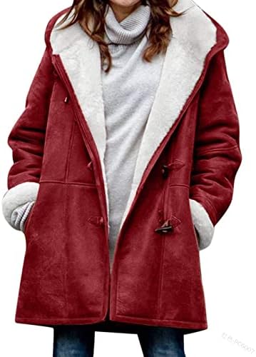 Зимски топли палта за жени Фази од руно копче Шерпа, обложена јакна со џебови