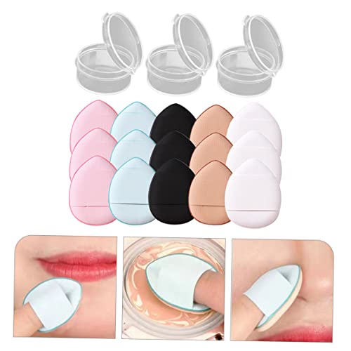 Frcolor Mini шминка 15 парчиња течна прсти козметика на лицето под и супер воздушен пуфс сунѓер влажни алатки држач за око Употреба